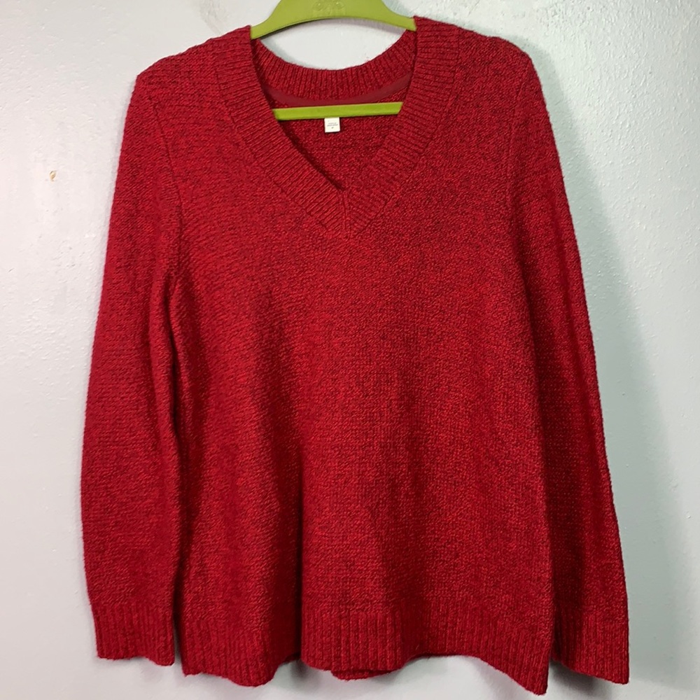 J. Jill V-neck Long Sleeve Red Marled Sweater Medium